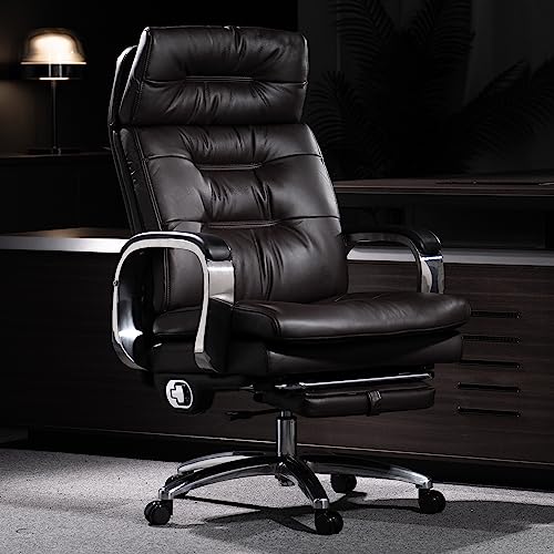 Office Chair with Footrest Ergonomic Executive Reclining Genuine Leather Desk Chair Z18269