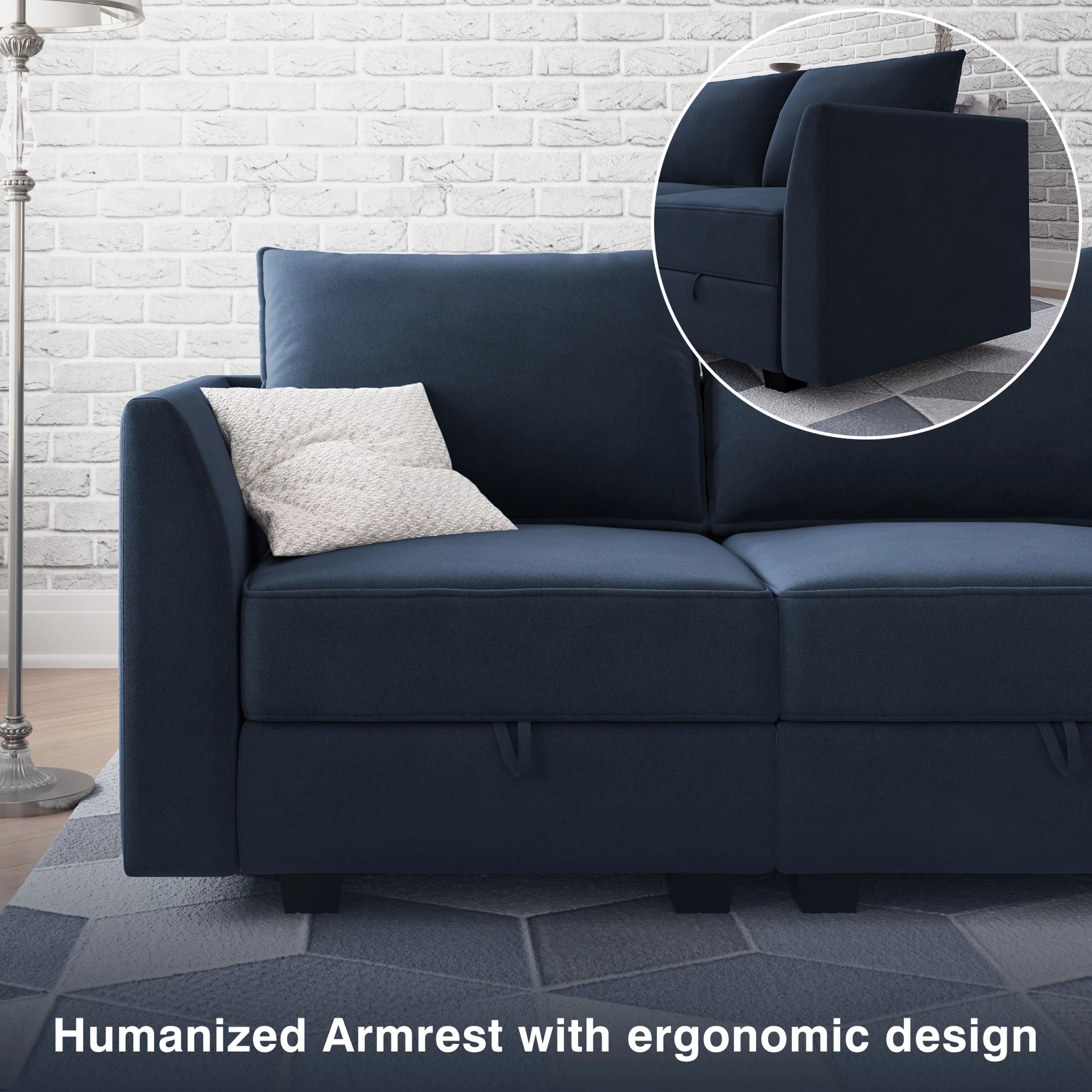 Navy Blue Velvet Modular Sleeper Sofa B635573