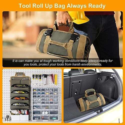 Green Heavy Duty Roll Up Tool Bag with Detachable Pouches M434652