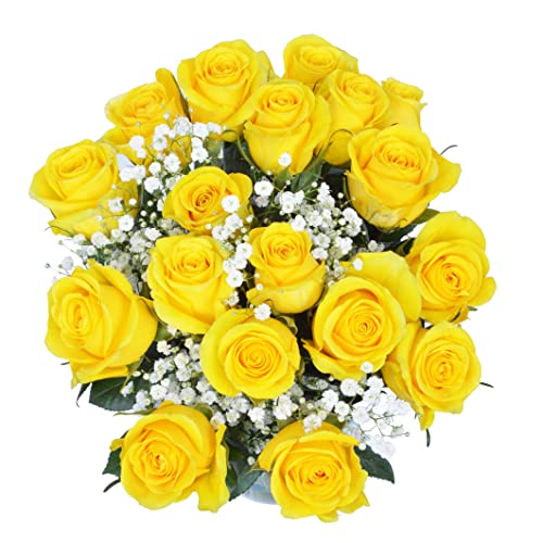 Yellow Roses and Baby's Breath Fresh Flower Bouquet with Vase S87449