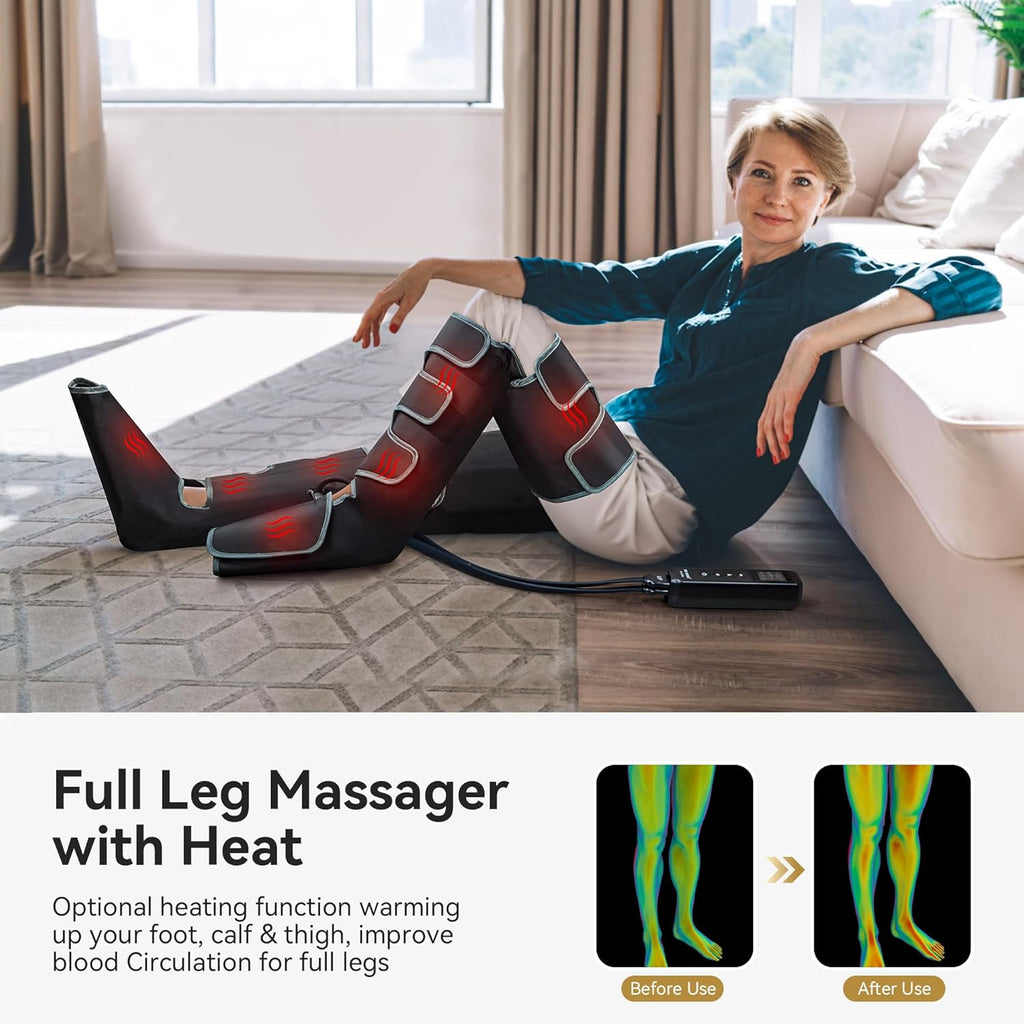 Full Leg Massager with Heat, Air Compression Massager for Foot Calf & Thigh D7103