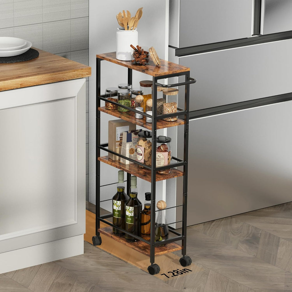 Small End Table Set of 2 & 4-Tier Narrow Kitchen Storage Carts I940