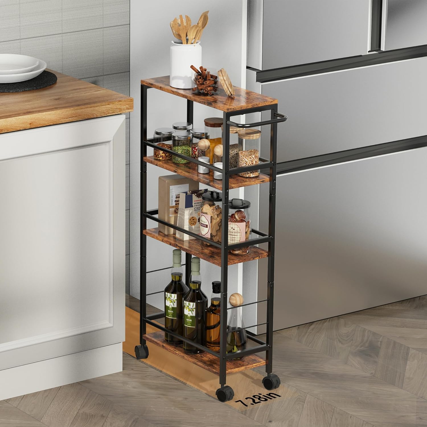 Small End Table Set of 2 & 4-Tier Narrow Kitchen Storage Carts I940