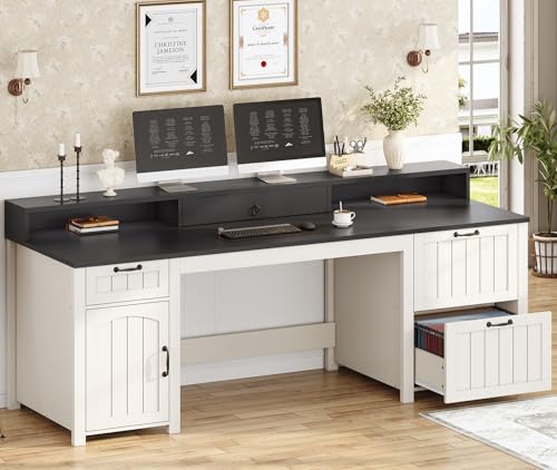 White 63" Wood Desk with File Drawer and Monitor Stand T790