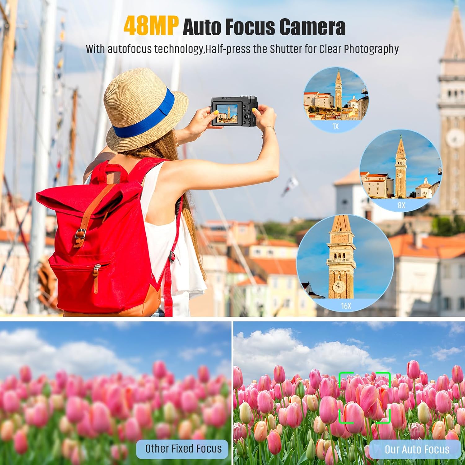 48MP 4K Digital Camera with 3'' Flip Screen 16X Digital Zoom D1638