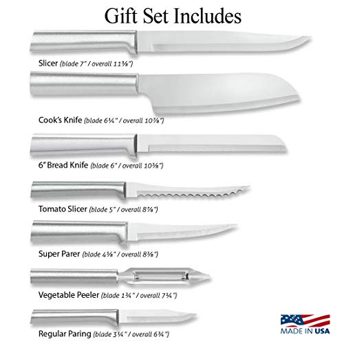 7 Stainless Steel Kitchen Knives Starter Gift Set with Brushed Aluminum Q7136