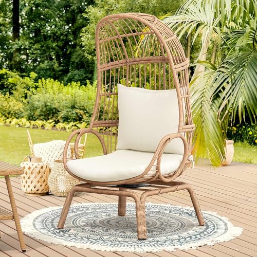 Beige Wicker Egg Chair with Stand & Cushion M137