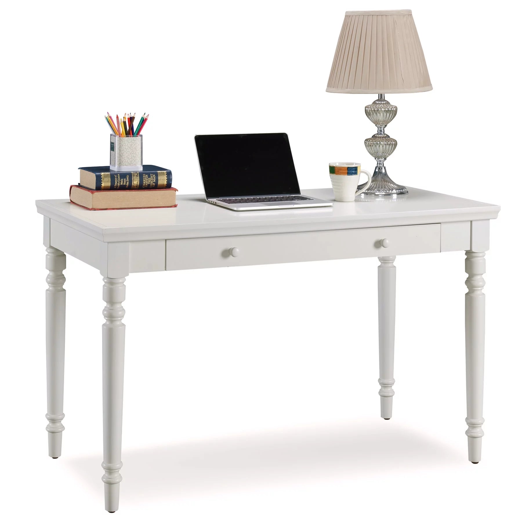 Cottage White Writing Desk with Center Keyboard Drawer J157457