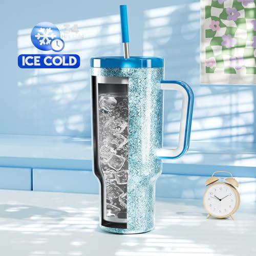 40oz Insulated Stainless Steel Tumbler with Handle and Straw D301