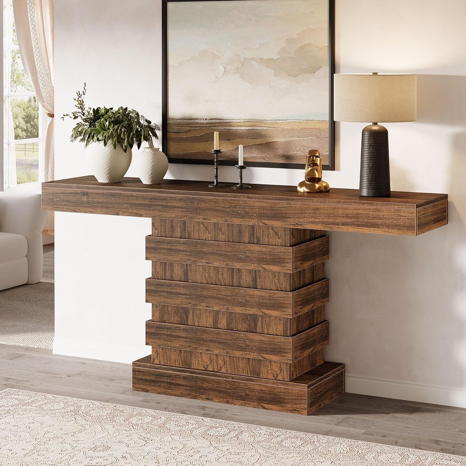 Rustic Brown 63-Inch Wooden Console Table F31392