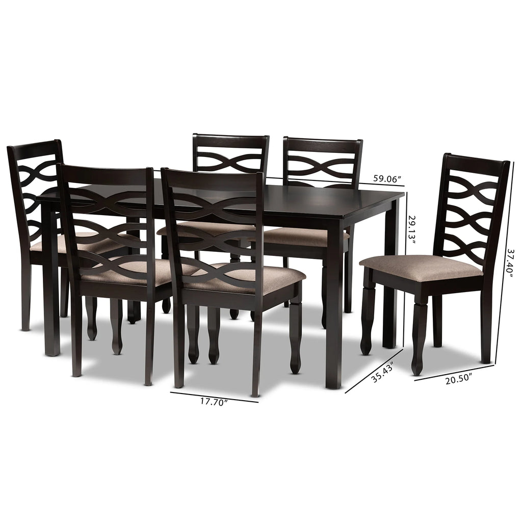 Sand Fabric Upholstered Dark Brown Wood 2-Piece Dining Chair Set P601540