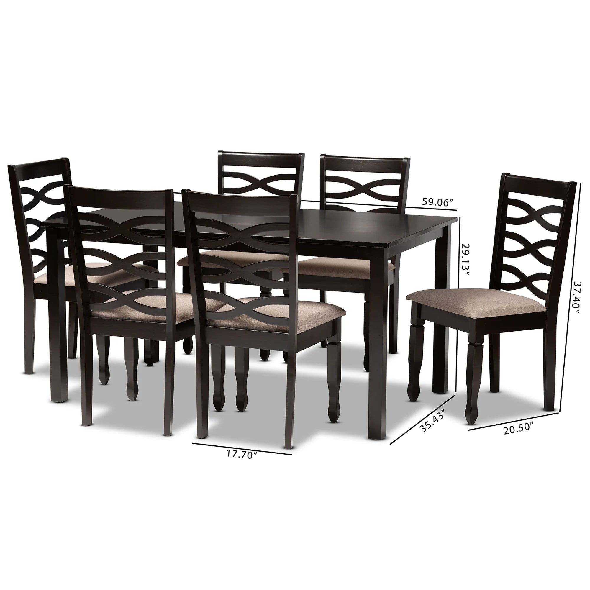 Sand Fabric Upholstered Dark Brown Wood 2-Piece Dining Chair Set P601540