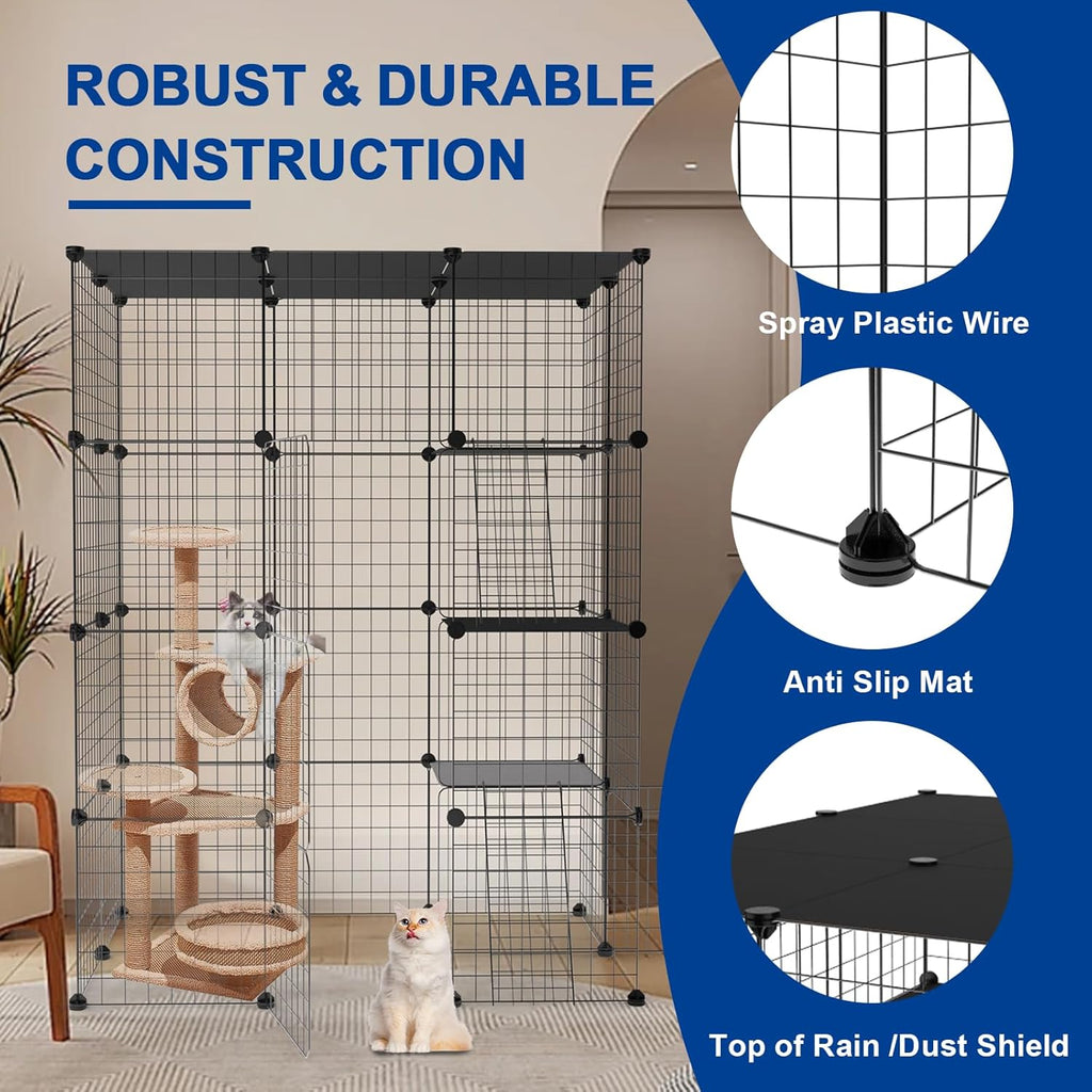 Large Cat Cage 3-Tier Catio Cat Enclosure Cat Kennel N1924