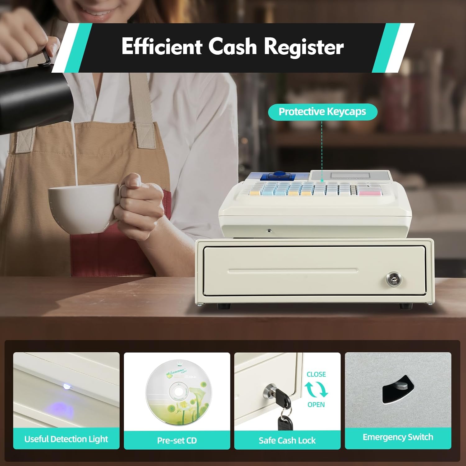 Small Business Electronic Cash Register with Thermal Printer and Cash Drawer E608112