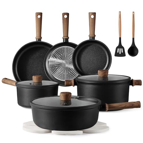 16pcs Non Stick Black Pots and Pans Cookware Set K70636