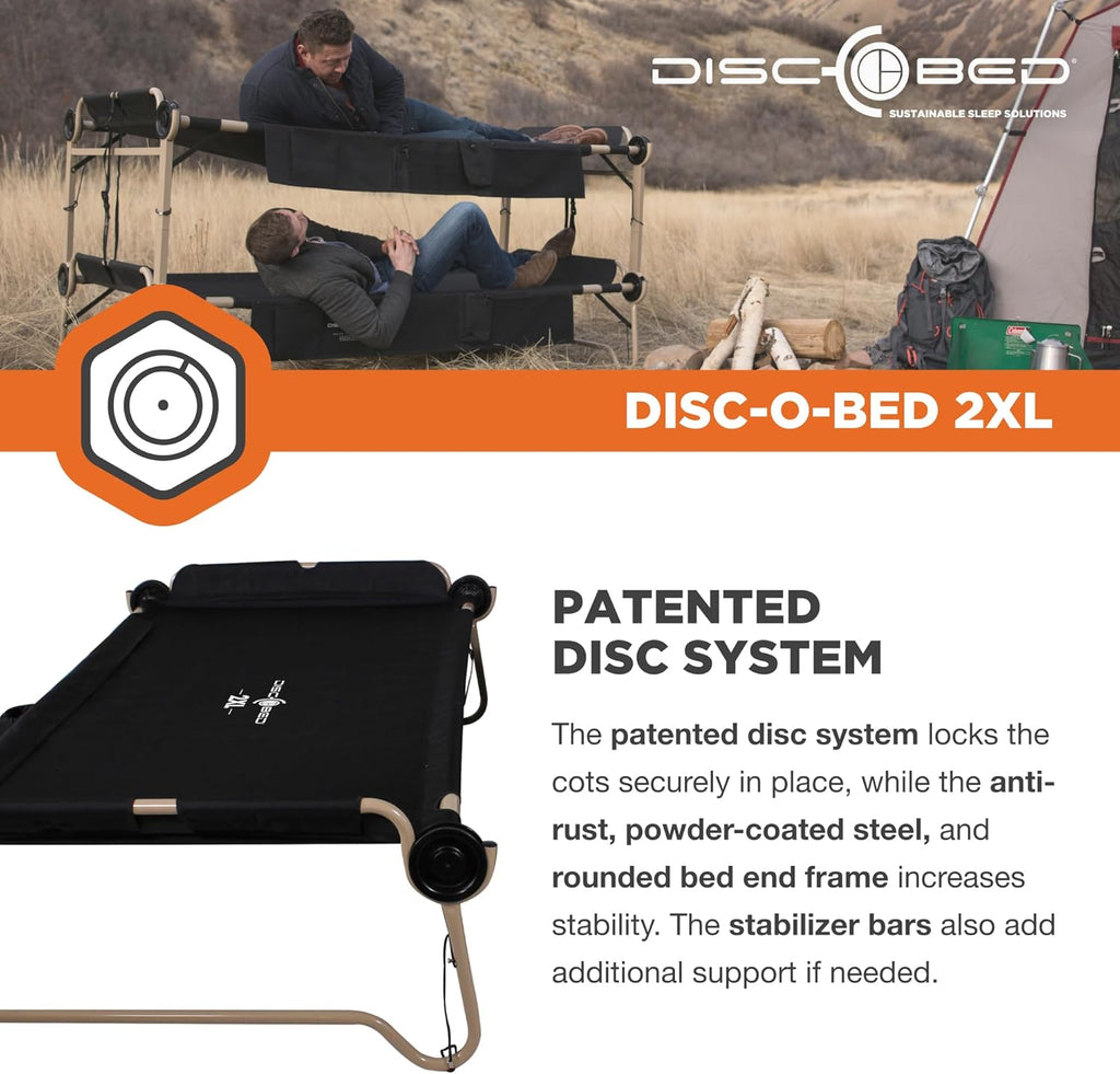 Black Outdoor Convertible 2 Person Camping Cot with 2 Side Organizers W490