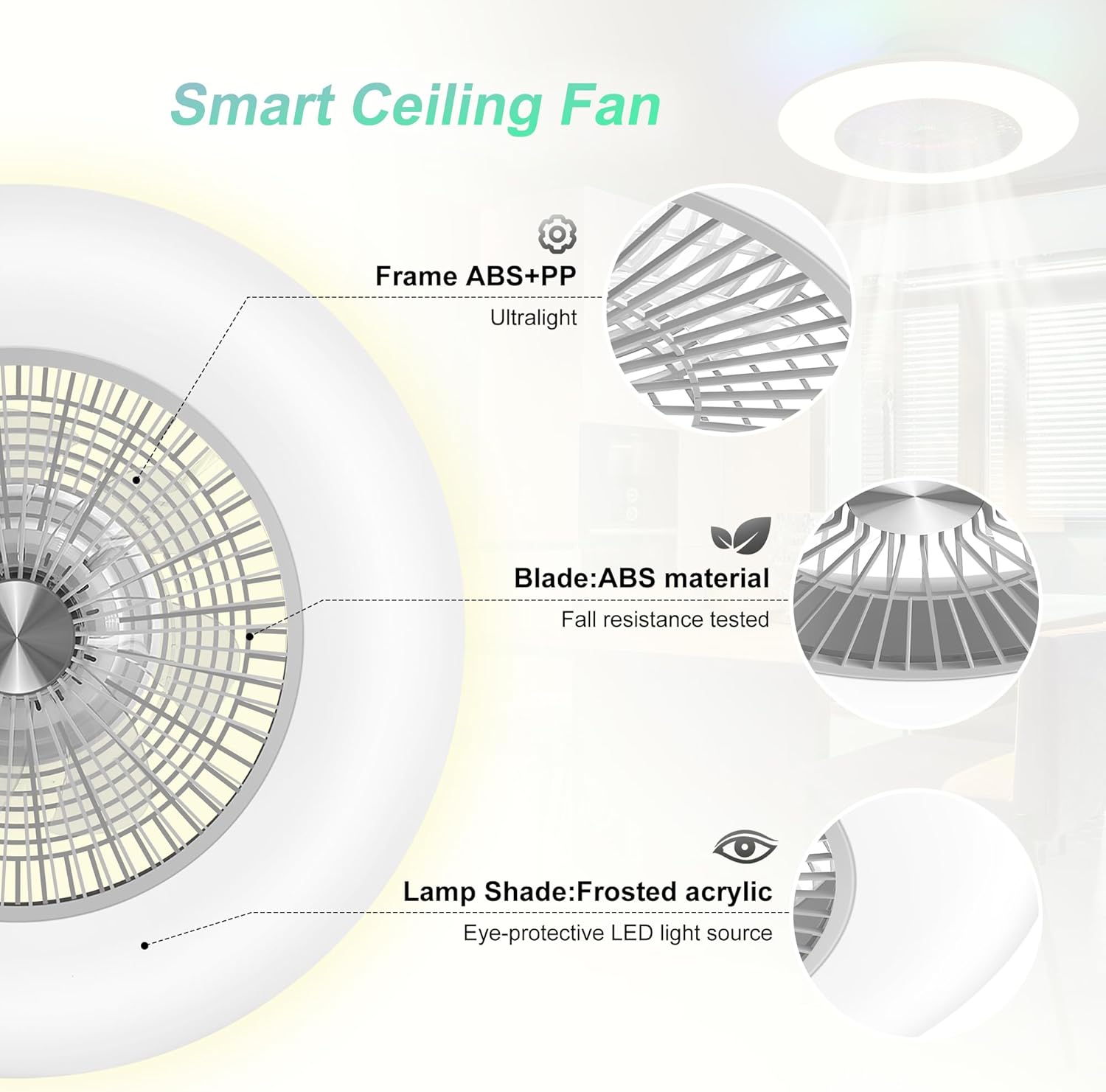 23" Low Profile Bladeless Ceiling Fan With Light And Remote M31862