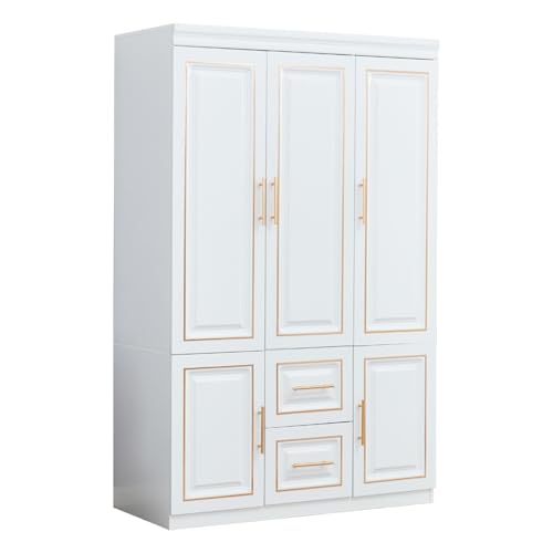 White Wood Storage Closet with Doors and Hanging Rod I69927