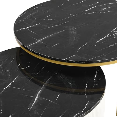 White Gold Round Nesting Coffee Table with Drawer P474489