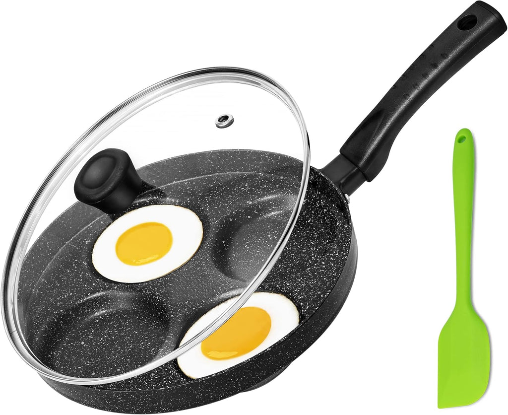 4-Cup Nonstick Egg Frying Pan with Lid and Spatula Y939