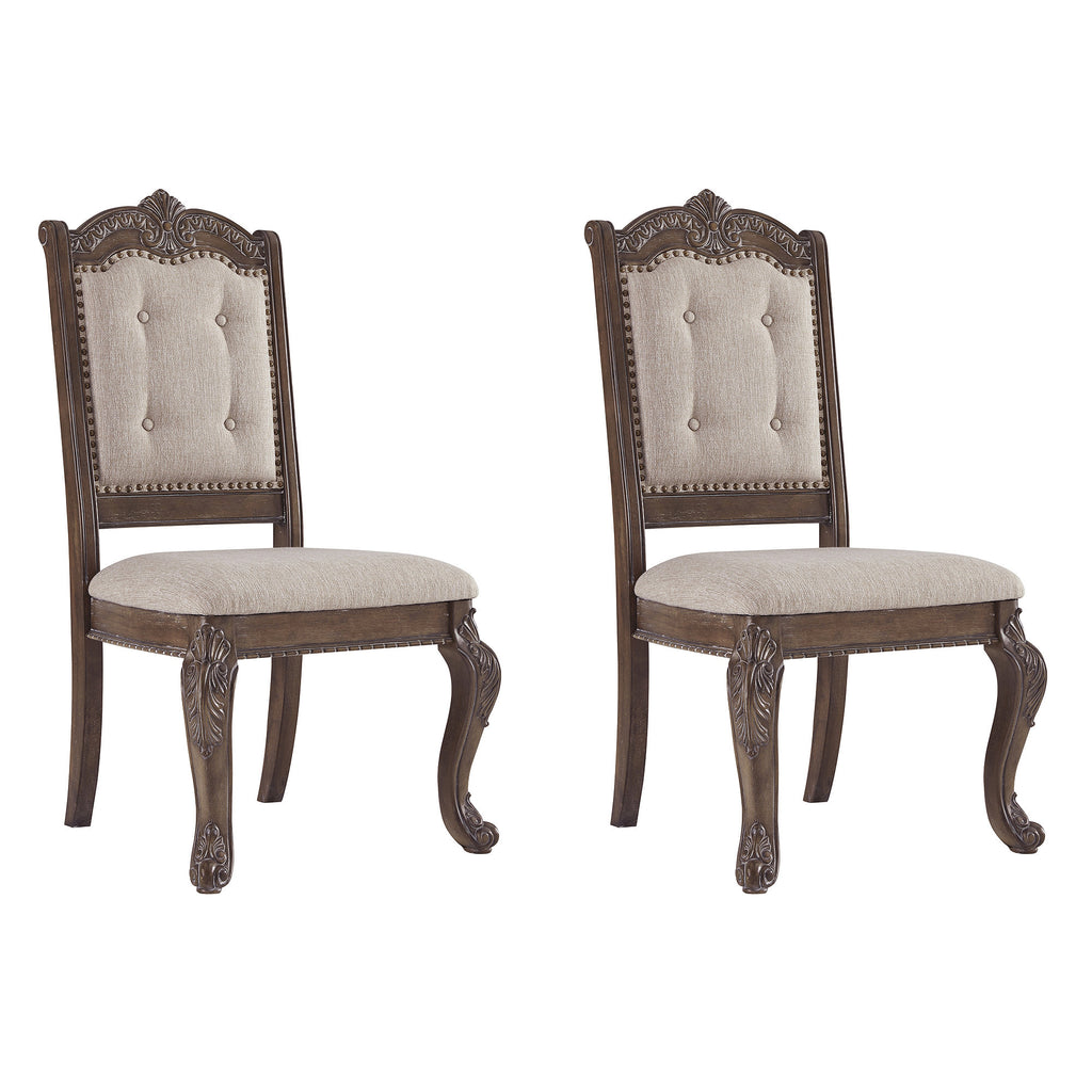 Antique Upholstered Dining Chair, Set of 2, Brown W488822