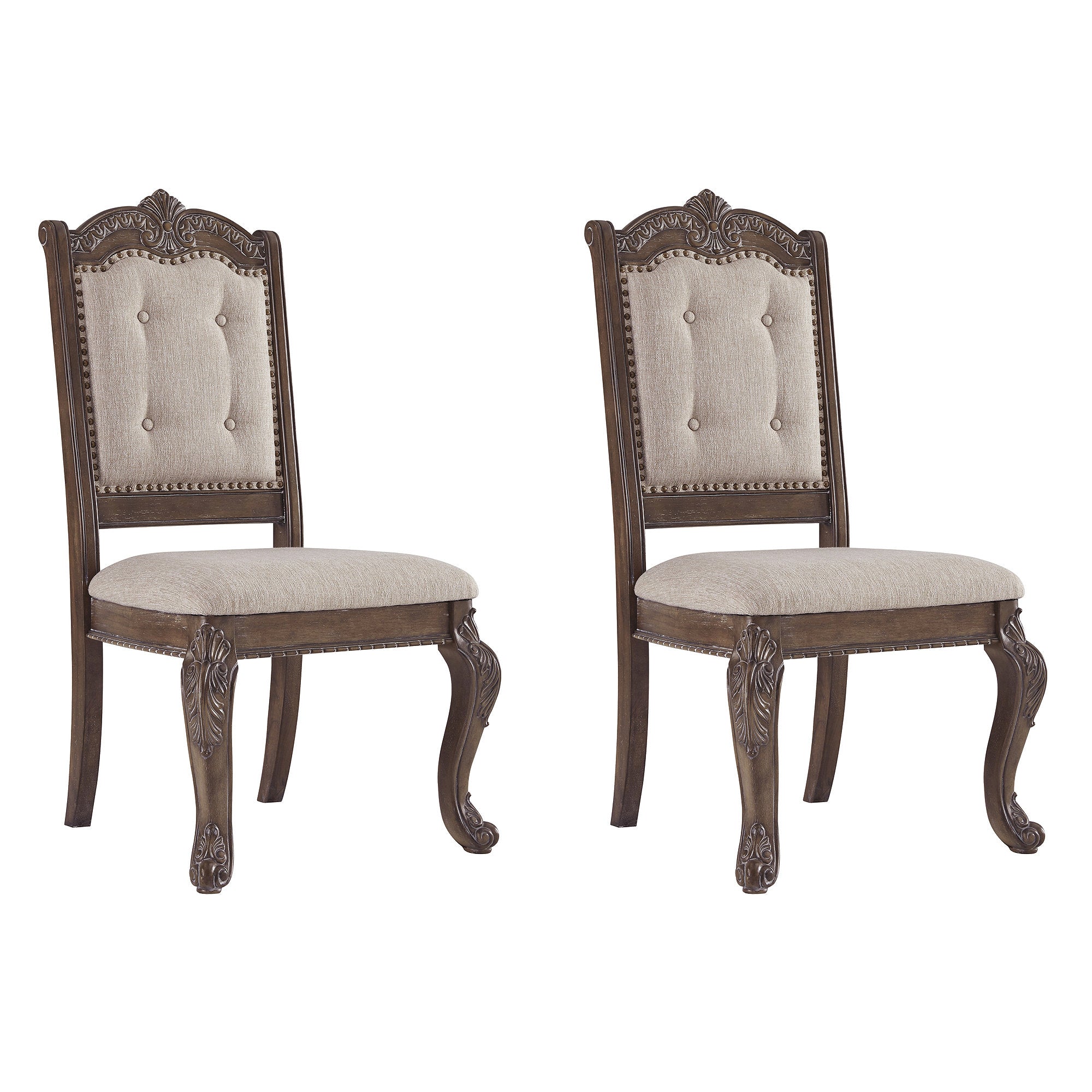 Antique Upholstered Dining Chair, Set of 2, Brown W488822