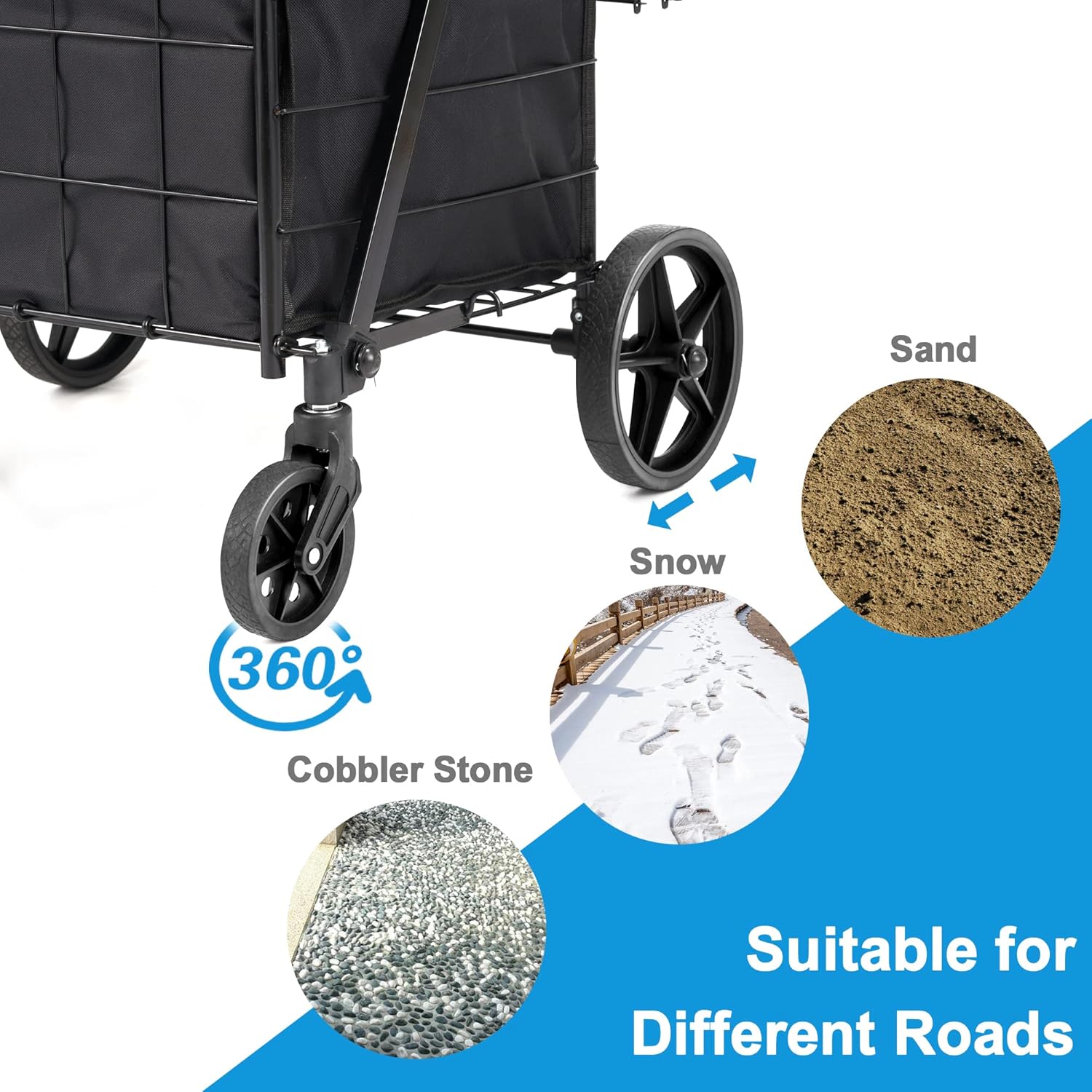 Folding Shopping Cart with Wheels Removable Oxford Cloth Liner Compact Utility Cart Black A6173