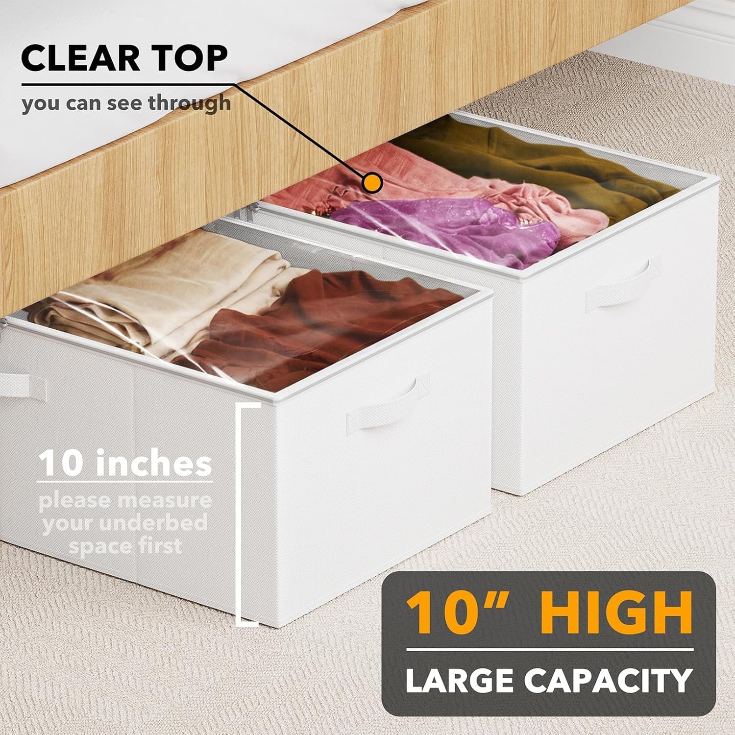 2 Pack 10 High Under Bed Storage Containers with Lids (Beige) I506