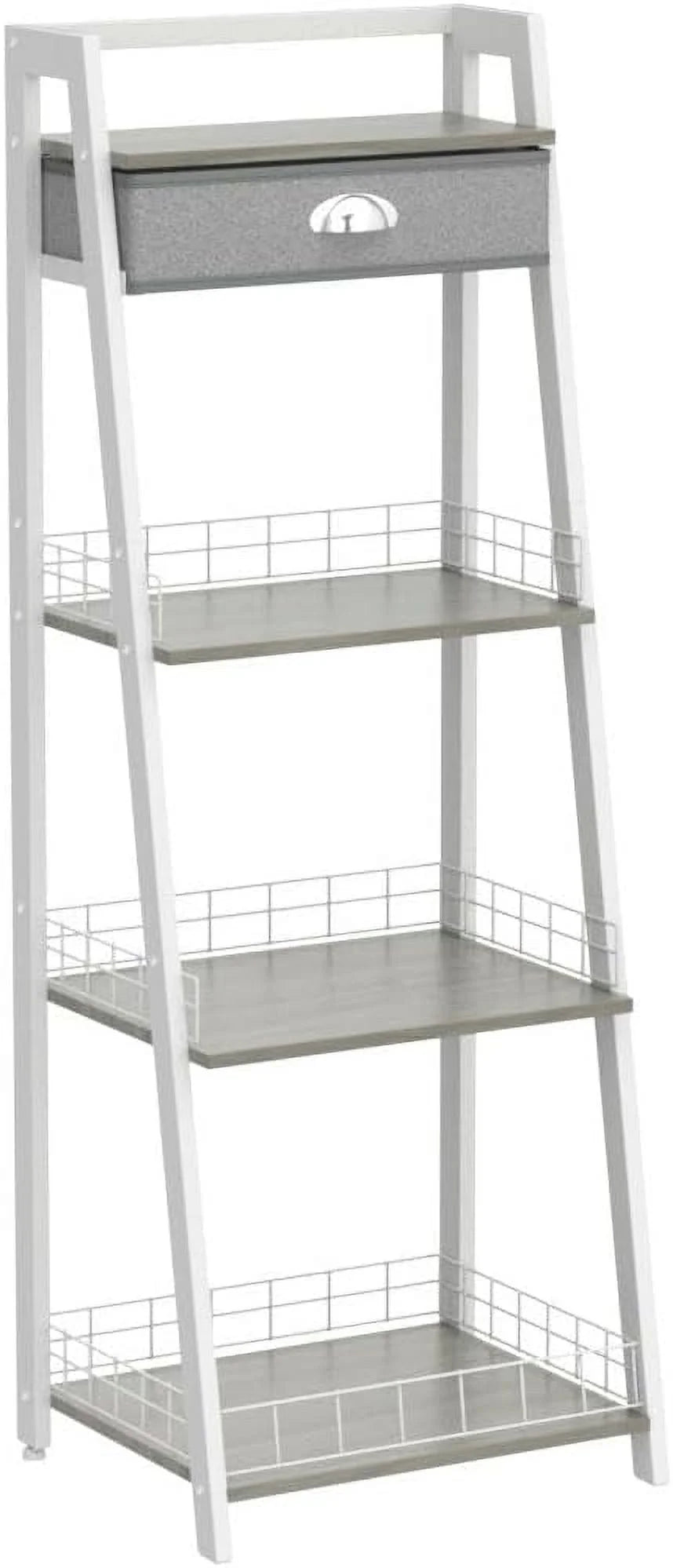 White 4 Tier Ladder Shelf with Drawer S50609