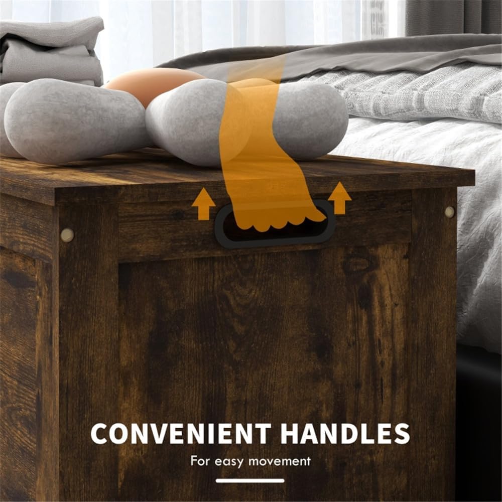 Large Wooden Storage Chest Trunk with Lid, Brown Y94751