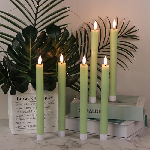 Flameless Taper Candles with Remote, Battery Operated Led Warm 3D Wick Light Real Wax Pack of 6 (Ivory, 0.78 X 9.64 Inch) H43049