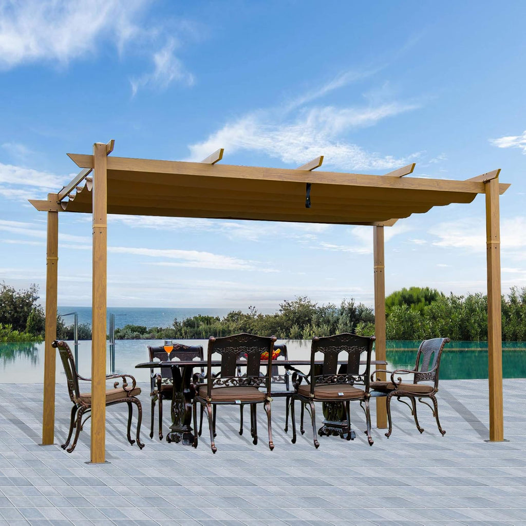 Aluminum Retractable Pergola with Natural Wood Looking Finish Z469