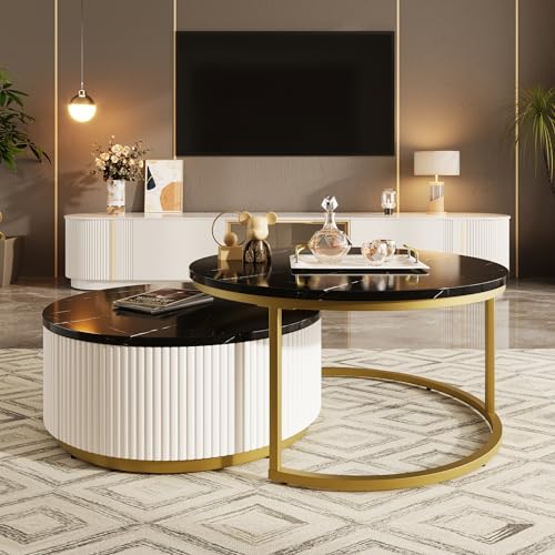 White Gold Round Nesting Coffee Table with Drawer P474489