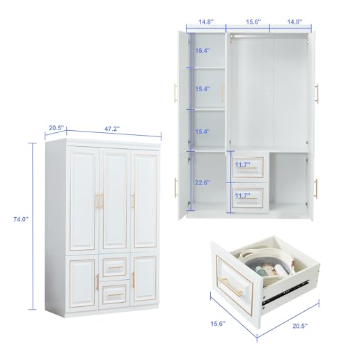 White Wood Storage Closet with Doors and Hanging Rod I69927