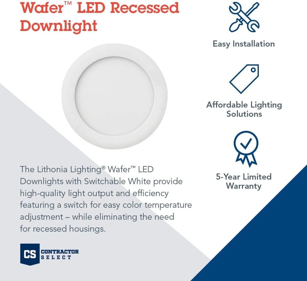3-Inch Dimmable LED Recessed Ceiling Downlight, 3000K, White & 6-Inch 90CRI LED Color Temperature Selectable Ultra Thin Recessed Downlight M157591