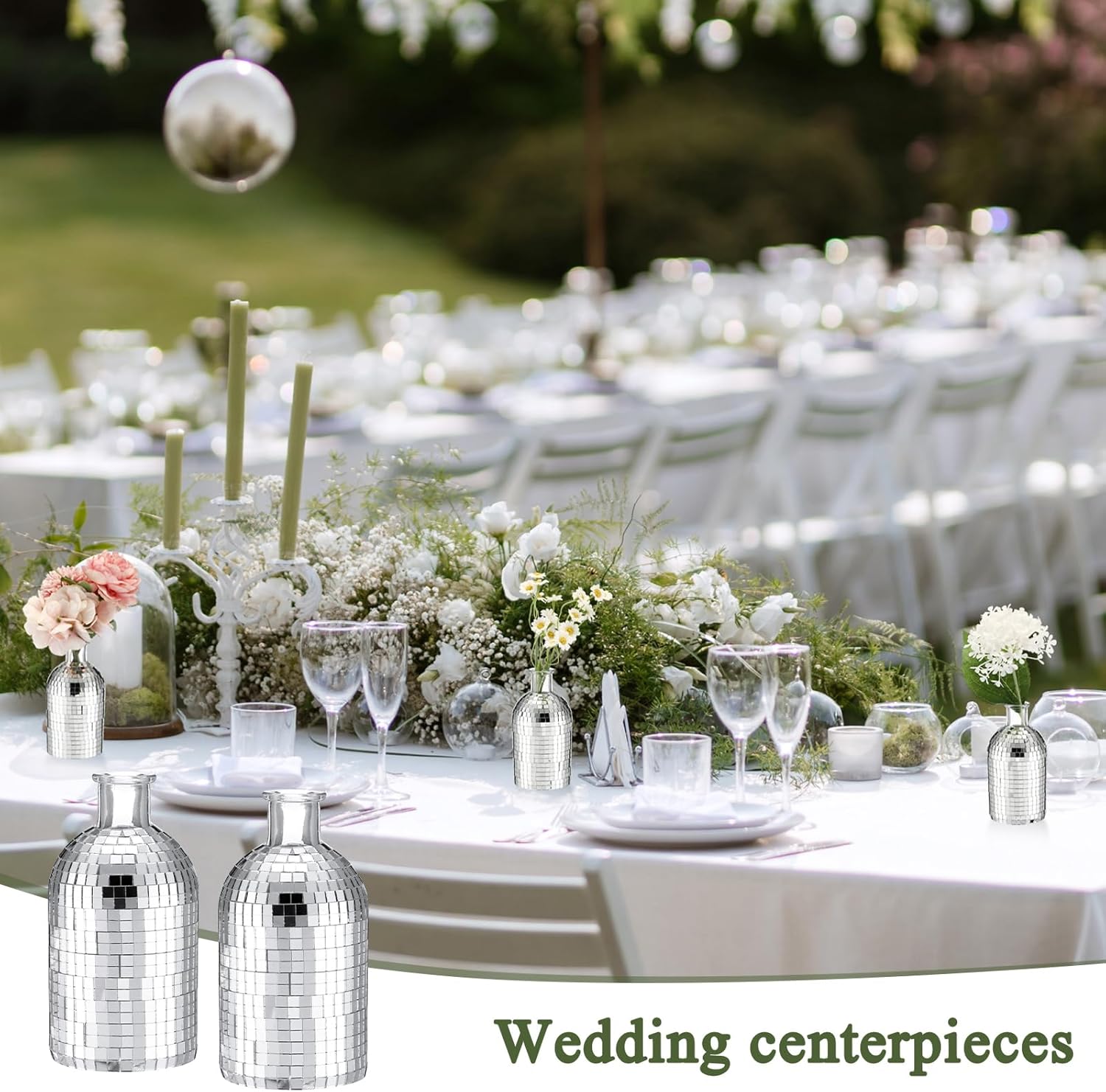 6 Pcs Disco Ball Mini Vase 5in Small Glass Bud Vase Silver Mirror Vase G9693