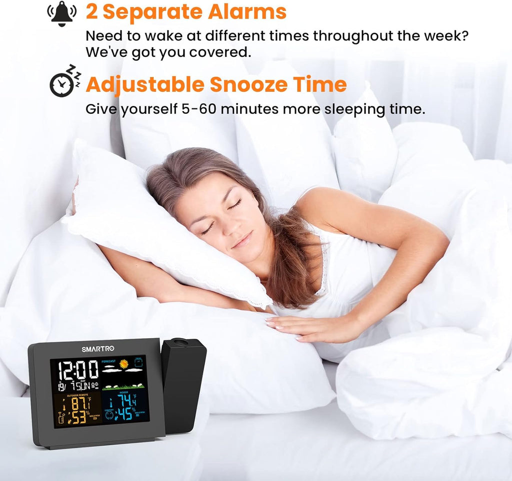 Projection Alarm Clock with Weather Station, Wireless Indoor Outdoor Thermometer, Temperature Humidity Monitor R4217