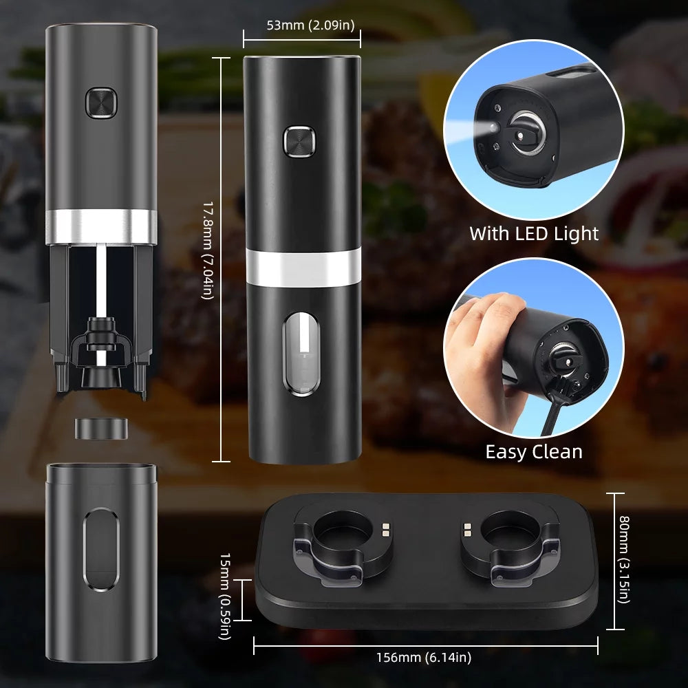 Set of 2 Rechargeable Electric Salt and Pepper Grinder with Adjustable Coarseness I775594