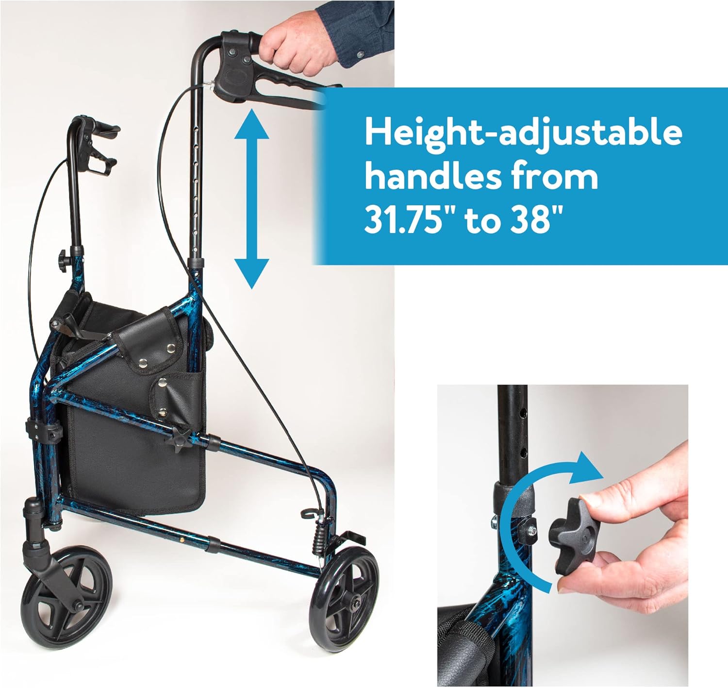 3 Wheel Foldable Walker with Height Adjustable Handles D32877