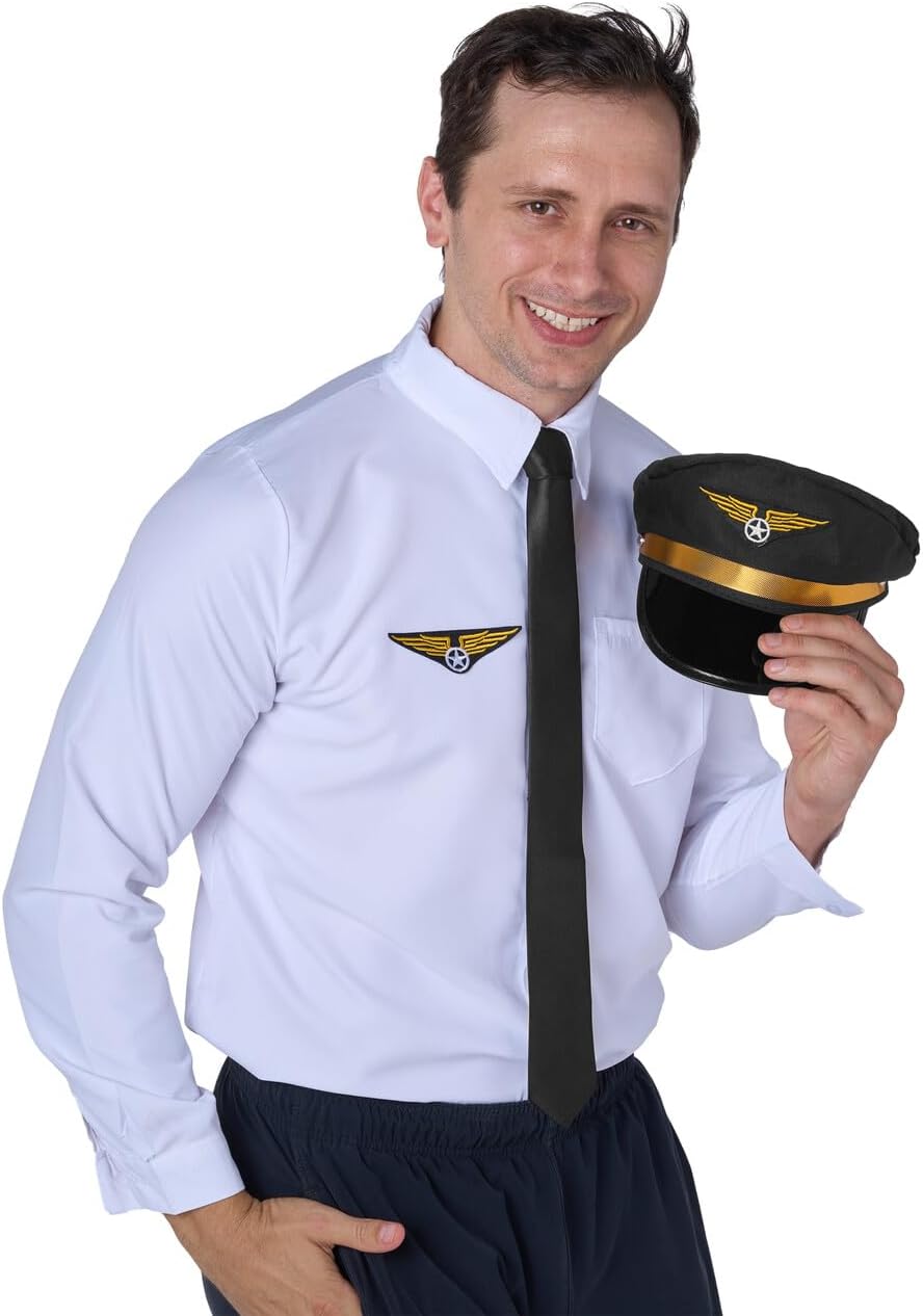5 PCS Pilot Costume Kit with Sunglasses, Tie, Hat, Wings Patch and Necklace I308749