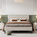 Gray Twin Upholstered Linen Platform Bed with Adjustable Headboard W502