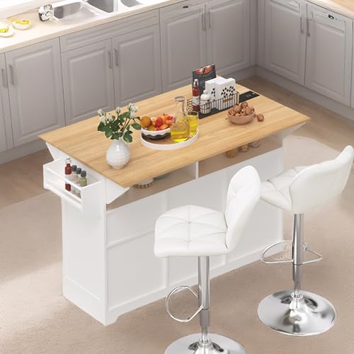 Black Kitchen Island with Drop Leaf, 3 Drawers, Power Outlet Q1280