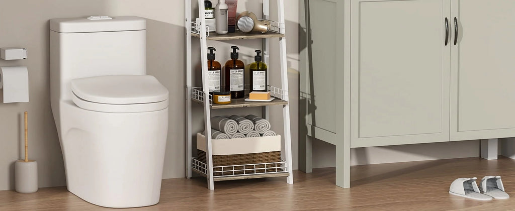 White 4 Tier Ladder Shelf with Drawer S50609