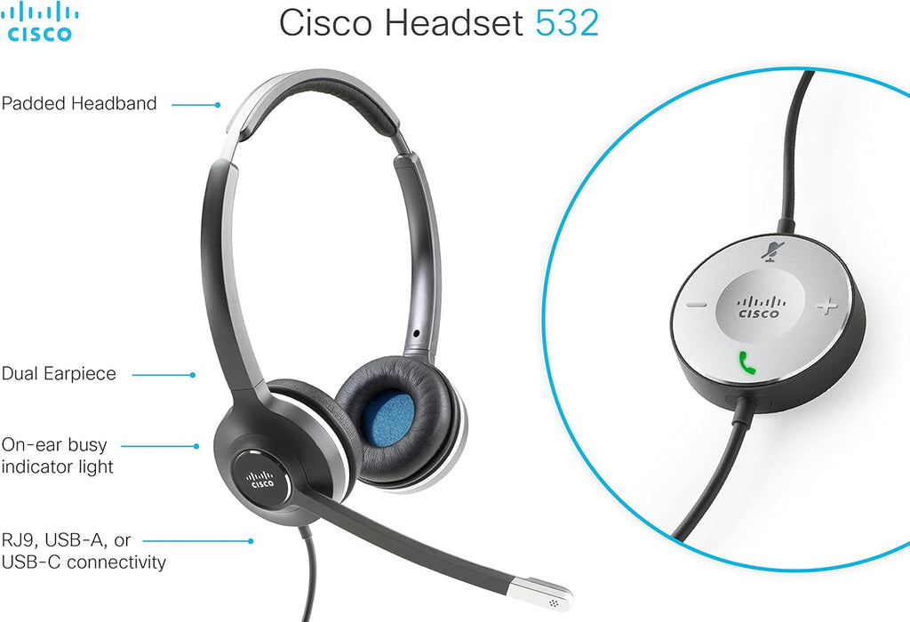 Wired Dual On-Ear Headset with RJ-9 Cable, Charcoal F77634