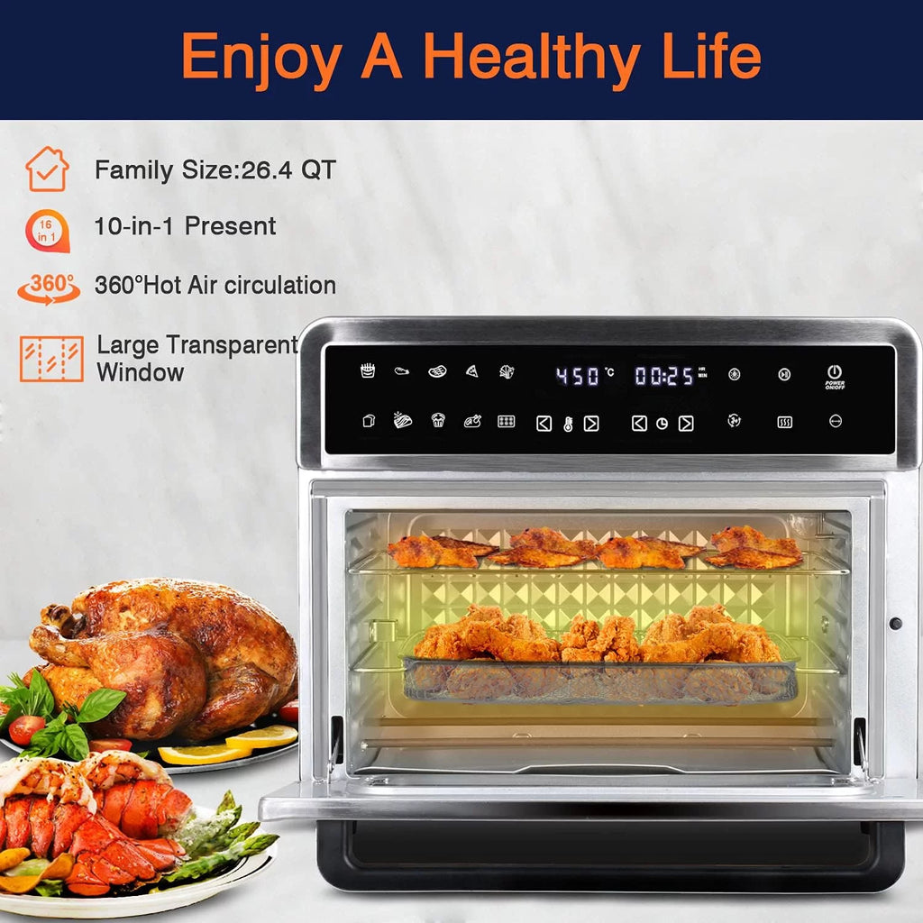 26QT Extra Large Digital Convection Oven Air Fryer Combo With Rotisserie And Dehydrator T994