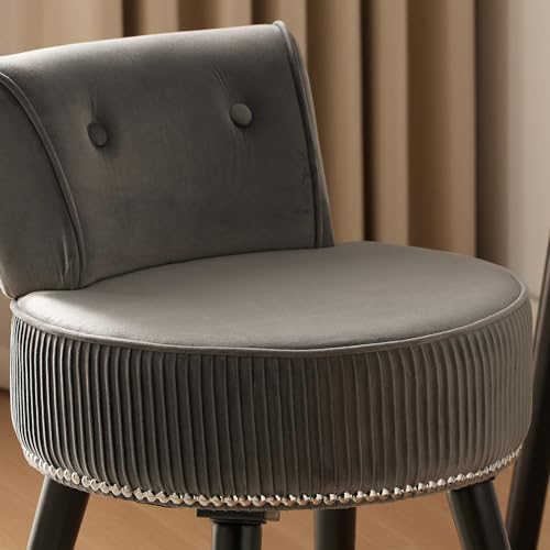 Grey Velvet Vanity Stool Chair with Back O119042