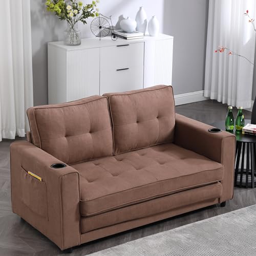 Dark Gray 3-in-1 Convertible Sleeper Sofa Bed with 2 Side Pocket Z911