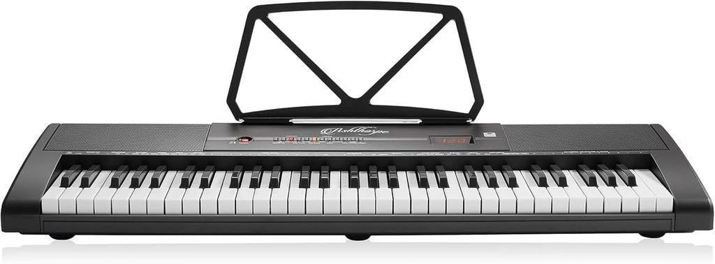 61-Key Digital Electronic Keyboard Piano with Light Up Keys, Stand, Bench, Headphones, Mic and Keynote Stickers K612196