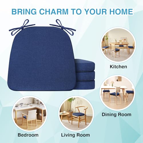 Set of 4 Non Slip Black Chair Cushions 17" x 16" x 2" with Ties N682457