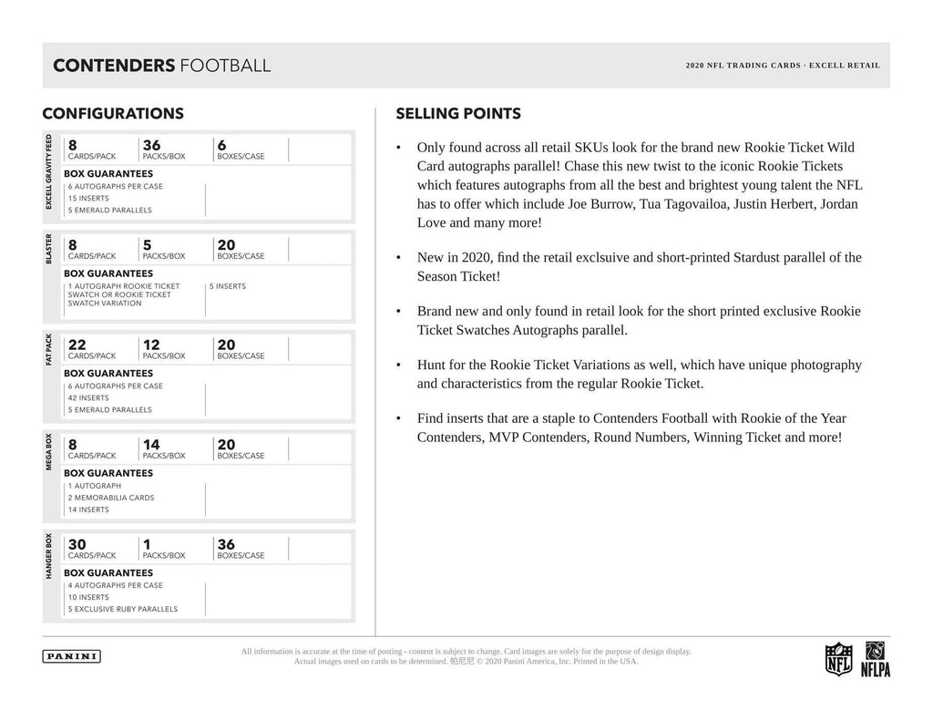 2020 Panini Contenders Football Mega Box D9122